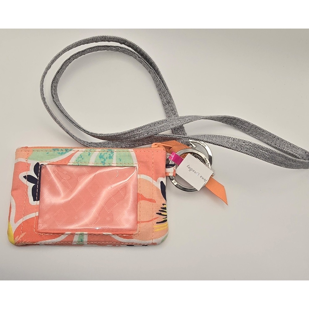 VERA BRADLEY Iconic Rainforest Lilly Coral Zip ID Lanyard New With Tags -1633